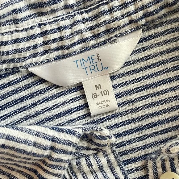 Time and Tru Blue White Striped Midi Shirt Dress Size Medium Tie Waist A-Line - Picture 3 of 11